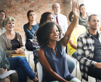 people at a public meeting