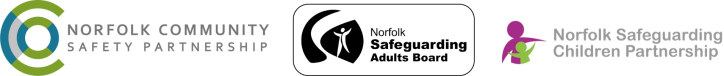 Norfolk Community Safety Partnership logo, Norfolk Safeguarding Adults Board logo and Norfolk Safeguarding Children Partnership