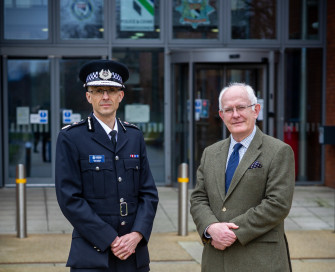 Chief Constable Paul Sanford standing with PCC Giles Orpen Smellie