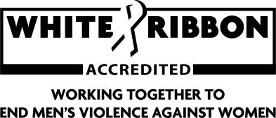 White Ribbon Accredited logo black