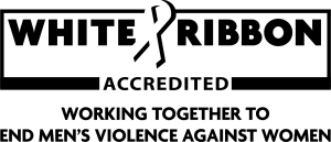 White Ribbon Accredited logo black