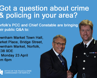 Former PCC Lorne Green and Chief Constable Simon Bailey shaking hands to promote event