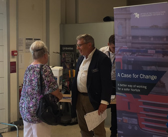 Former PCC Lorne Green talking to member of the public in Attleborough