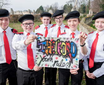 Police cadets with Thetford graffiti sign
