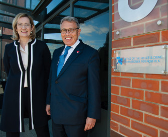 Former PCC Lorne Green with former Home Secretary Amber Rudd