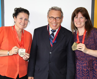 Former PCC Lorne Green with staff and their marathon medals