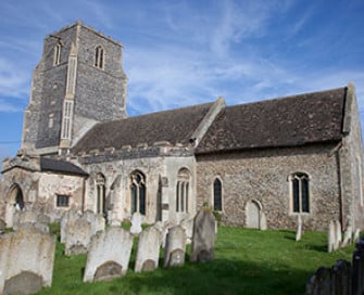 Outside view of a church and graveyard