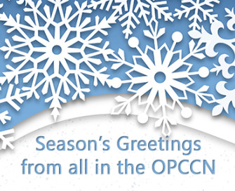 Snowflakes bearing words Season's Greetings from all at OPCCN