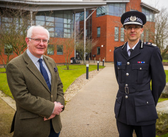 PCC Giles Orpen-Smellie and Chief Constable outside Norfolk Constabulary's headquarters