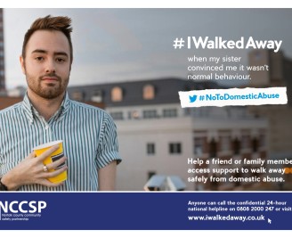 I Walked Away domestic abuse poster featuring young man