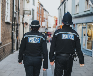 Two police officers on foot patrol